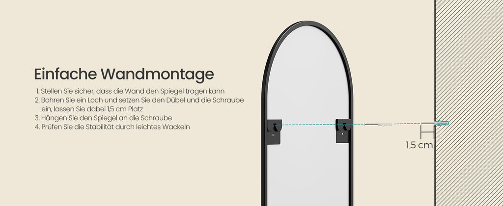 SONGMICS full-length mirror arched stand mirror aluminum alloy frame tempered glass