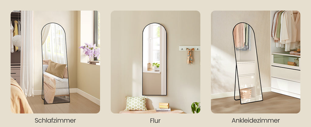 SONGMICS full-length mirror arched stand mirror aluminum alloy frame tempered glass